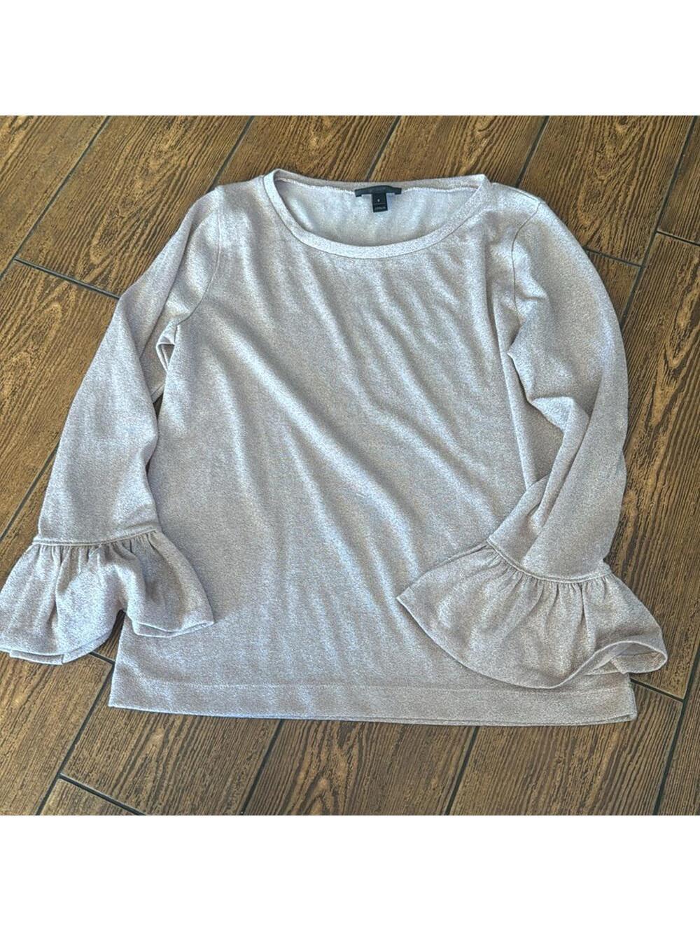 J. CREW Shimmer Sparkle Ruffle Bell Sleeve Nude Gold Blouse